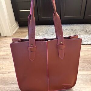 Leather Tote Bag with Pink Edging